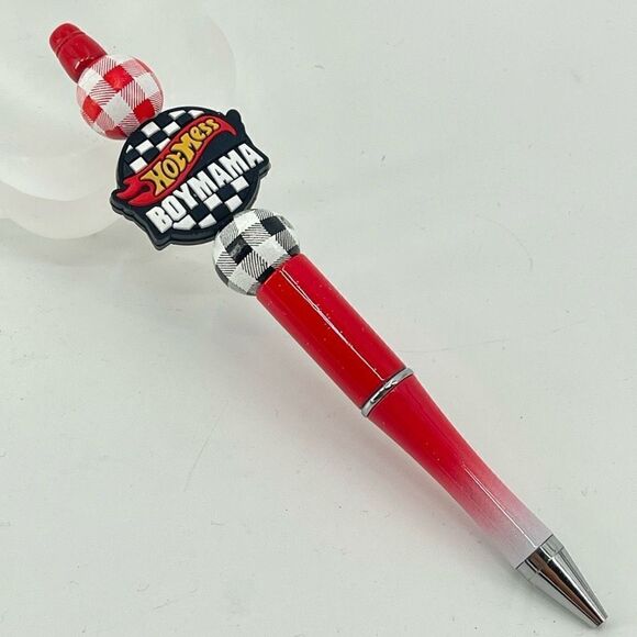 Hot Mess Boy Mama checker checkered flag pen handmade NEW red white black green - Picture 3 of 6